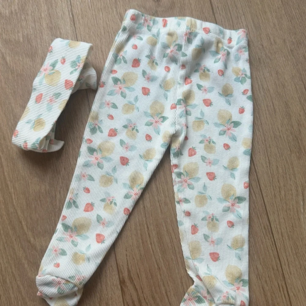 4/$20 Le Top Bebe Fruit and Floral Print Baby Girl 6-9M Footed Leggings with Bow